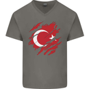 Torn Turkey Flag Turkish Day Football Mens V-Neck Cotton T-Shirt Charcoal