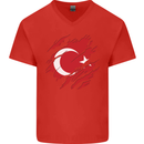 Torn Turkey Flag Turkish Day Football Mens V-Neck Cotton T-Shirt Red