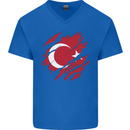 Torn Turkey Flag Turkish Day Football Mens V-Neck Cotton T-Shirt Royal Blue