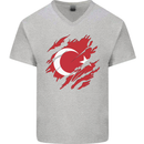 Torn Turkey Flag Turkish Day Football Mens V-Neck Cotton T-Shirt Sports Grey