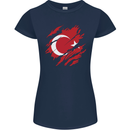 Torn Turkey Flag Turkish Day Football Womens Petite Cut T-Shirt Navy Blue