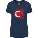 Torn Turkey Flag Turkish Day Football Womens Wider Cut T-Shirt Navy Blue