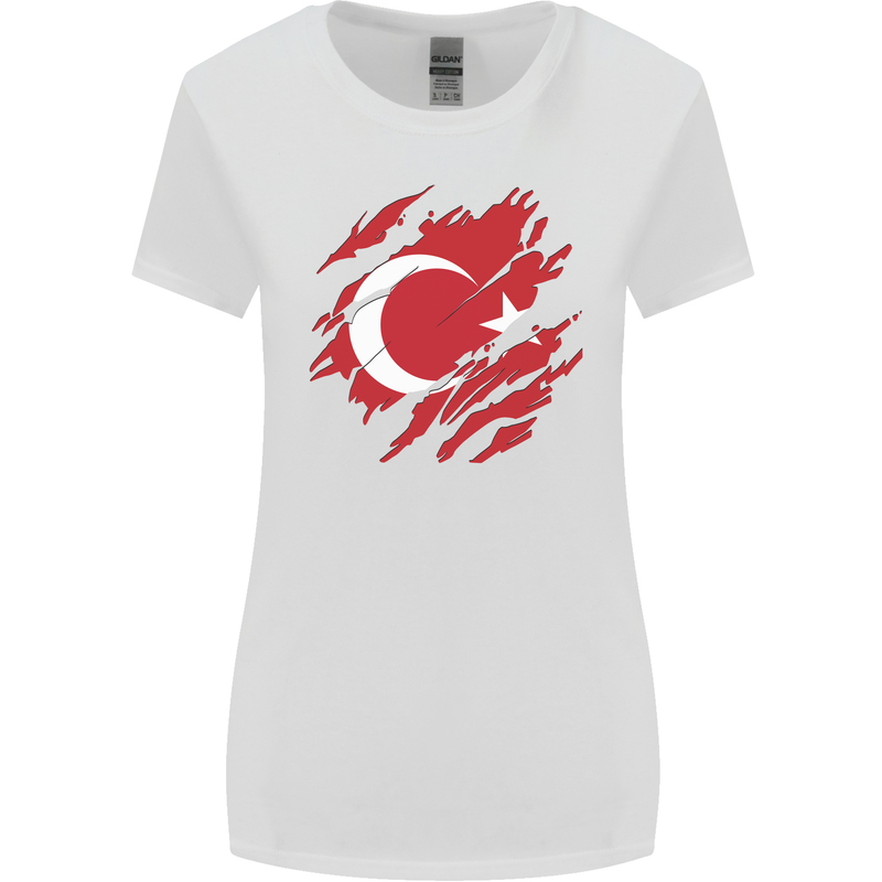 Torn Turkey Flag Turkish Day Football Womens Wider Cut T-Shirt White