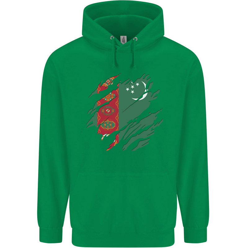 Torn Turkmenistan Flag The Turkmen Day Football Childrens Kids Hoodie Irish Green