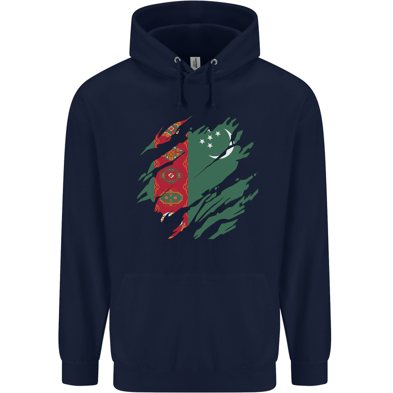 Torn Turkmenistan Flag The Turkmen Day Football Childrens Kids Hoodie Navy Blue