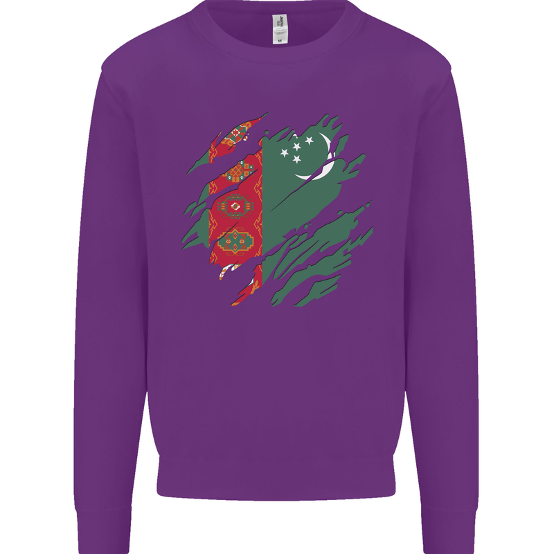 Torn Turkmenistan Flag The Turkmen Day Football Kids Sweatshirt Jumper Purple