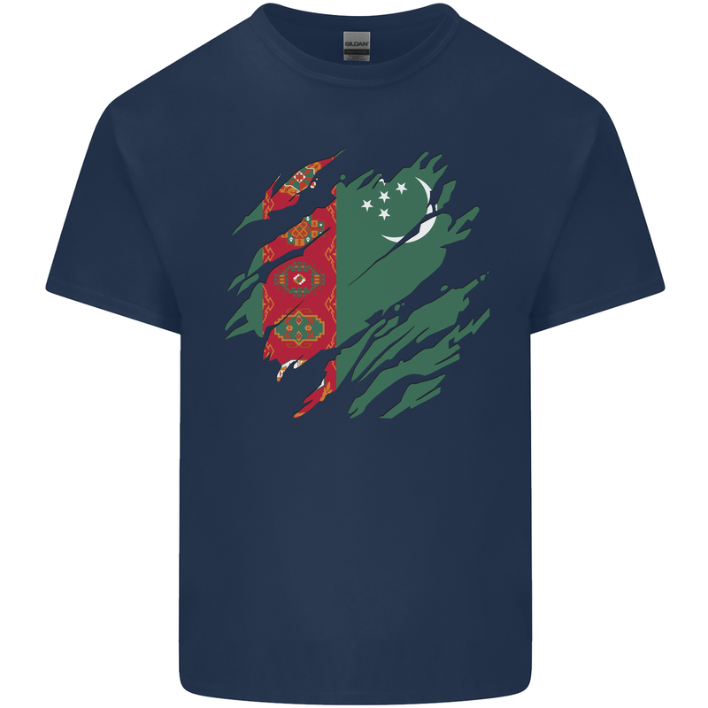 Torn Turkmenistan Flag The Turkmen Day Football Kids T-Shirt Childrens Navy Blue