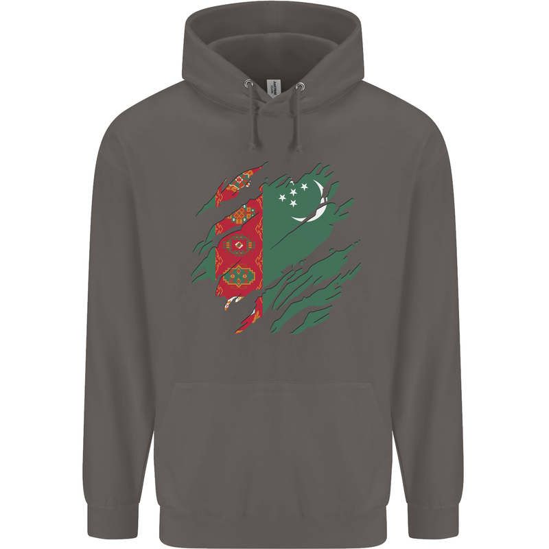 Torn Turkmenistan Flag The Turkmen Day Football Mens 80% Cotton Hoodie Charcoal