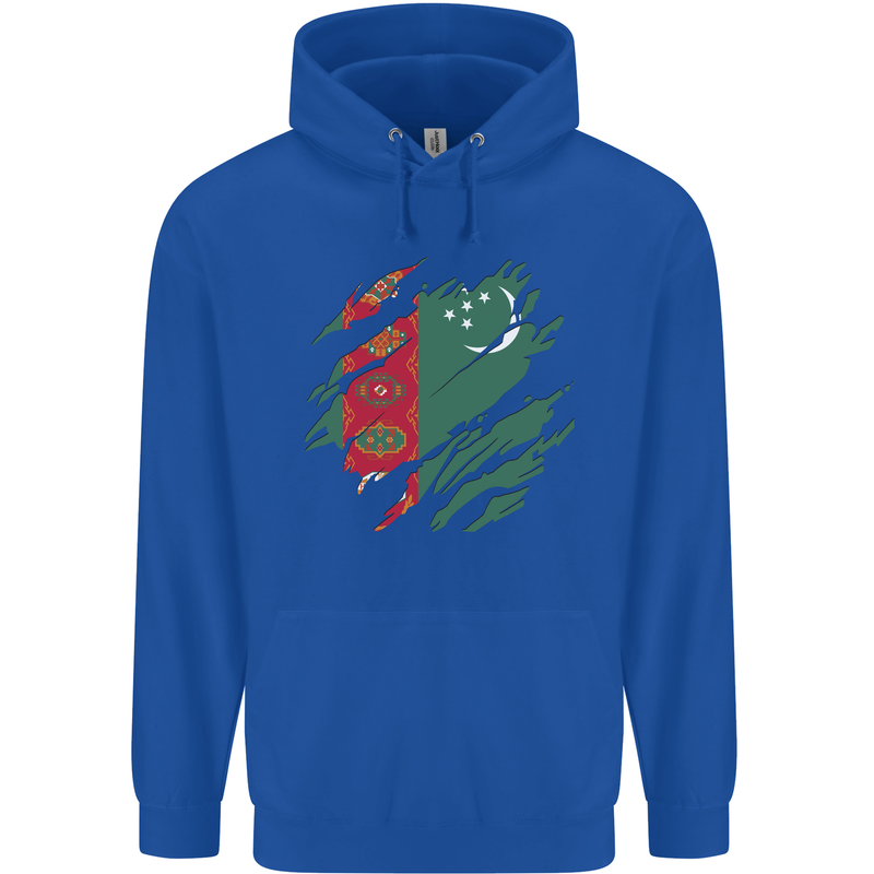 Torn Turkmenistan Flag The Turkmen Day Football Mens 80% Cotton Hoodie Royal Blue
