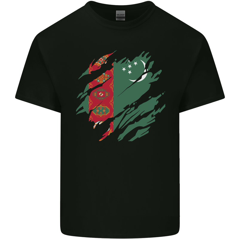 Torn Turkmenistan Flag The Turkmen Day Football Mens Cotton T-Shirt Tee Top Black