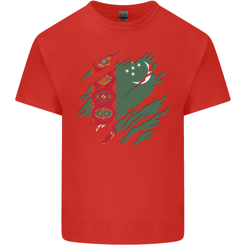 Torn Turkmenistan Flag The Turkmen Day Football Mens Cotton T-Shirt Tee Top Red