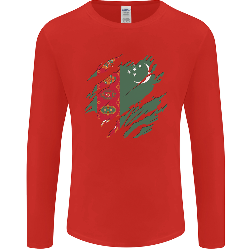 Torn Turkmenistan Flag The Turkmen Day Football Mens Long Sleeve T-Shirt Red