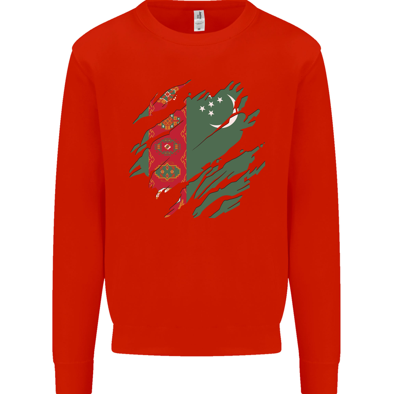 Torn Turkmenistan Flag The Turkmen Day Football Mens Sweatshirt Jumper Bright Red