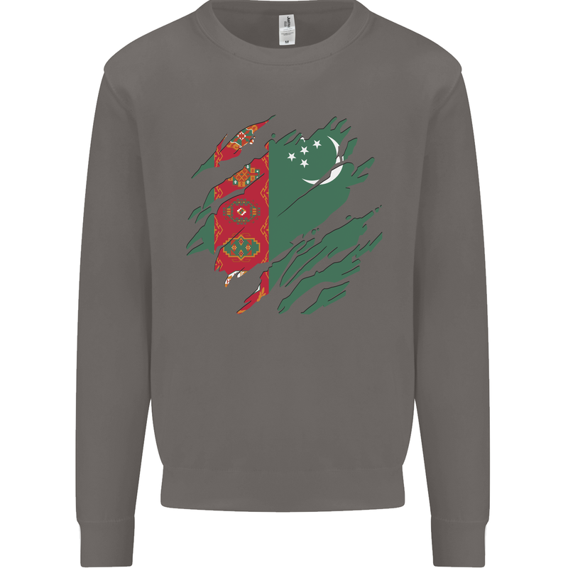 Torn Turkmenistan Flag The Turkmen Day Football Mens Sweatshirt Jumper Charcoal