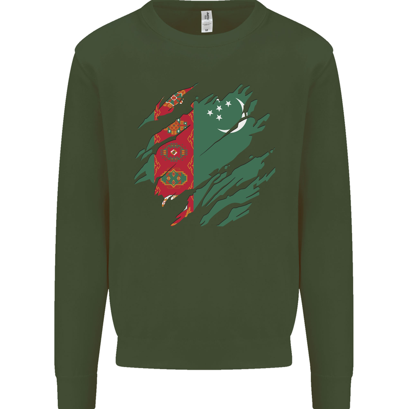 Torn Turkmenistan Flag The Turkmen Day Football Mens Sweatshirt Jumper Forest Green