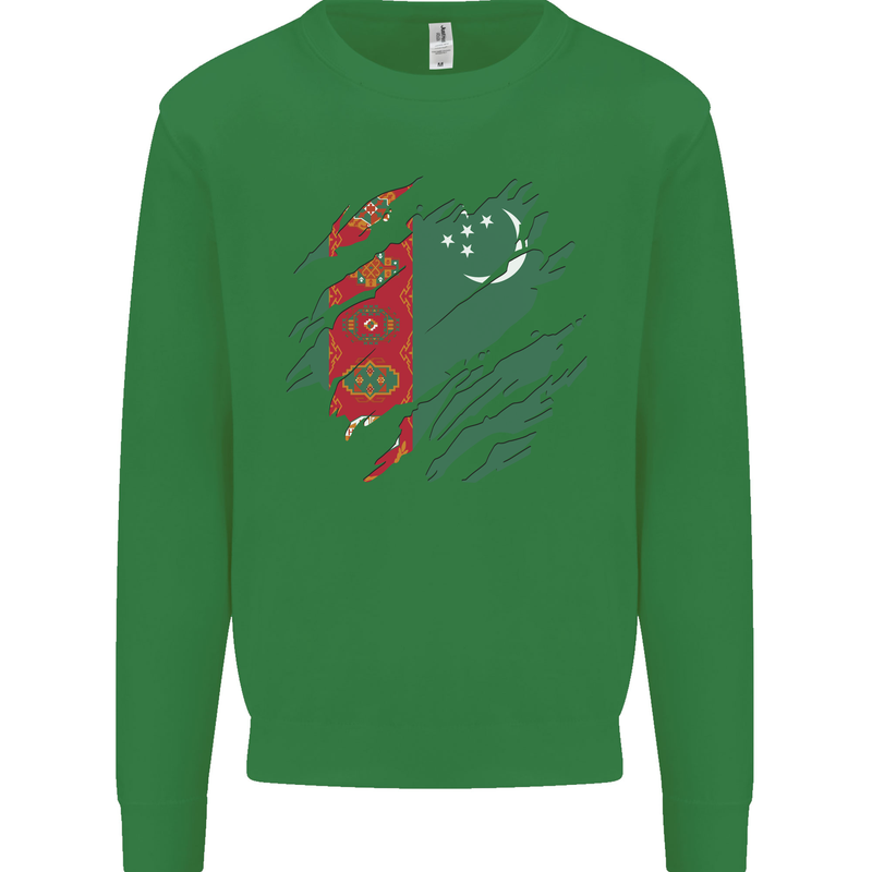 Torn Turkmenistan Flag The Turkmen Day Football Mens Sweatshirt Jumper Irish Green