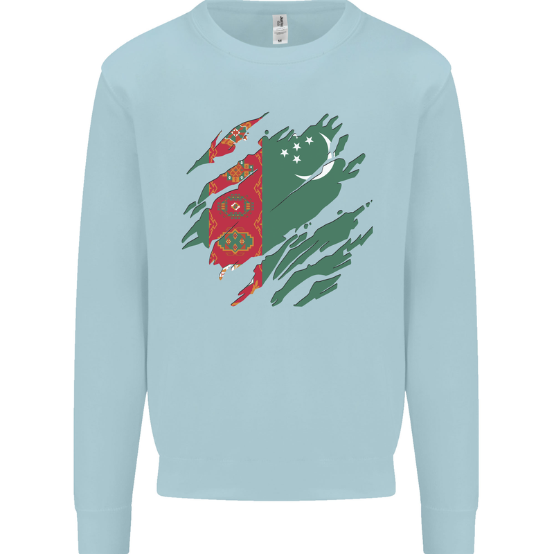 Torn Turkmenistan Flag The Turkmen Day Football Mens Sweatshirt Jumper Light Blue
