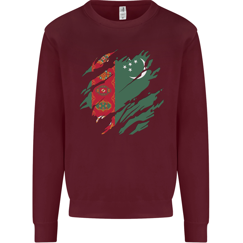 Torn Turkmenistan Flag The Turkmen Day Football Mens Sweatshirt Jumper Maroon