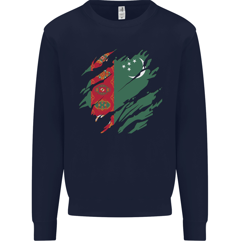 Torn Turkmenistan Flag The Turkmen Day Football Mens Sweatshirt Jumper Navy Blue