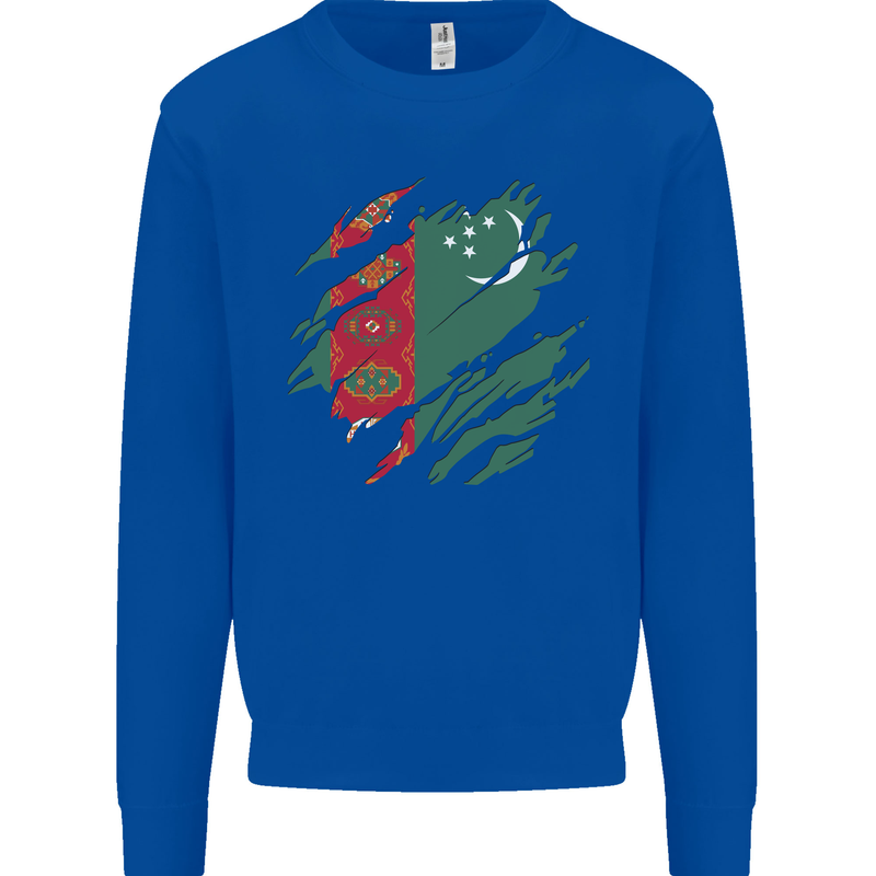 Torn Turkmenistan Flag The Turkmen Day Football Mens Sweatshirt Jumper Royal Blue