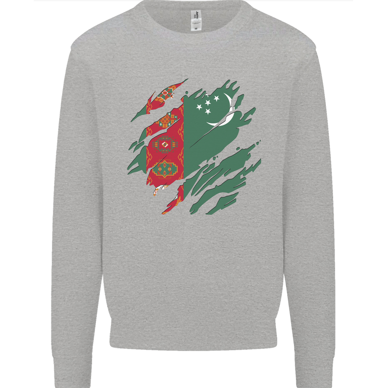 Torn Turkmenistan Flag The Turkmen Day Football Mens Sweatshirt Jumper Sports Grey