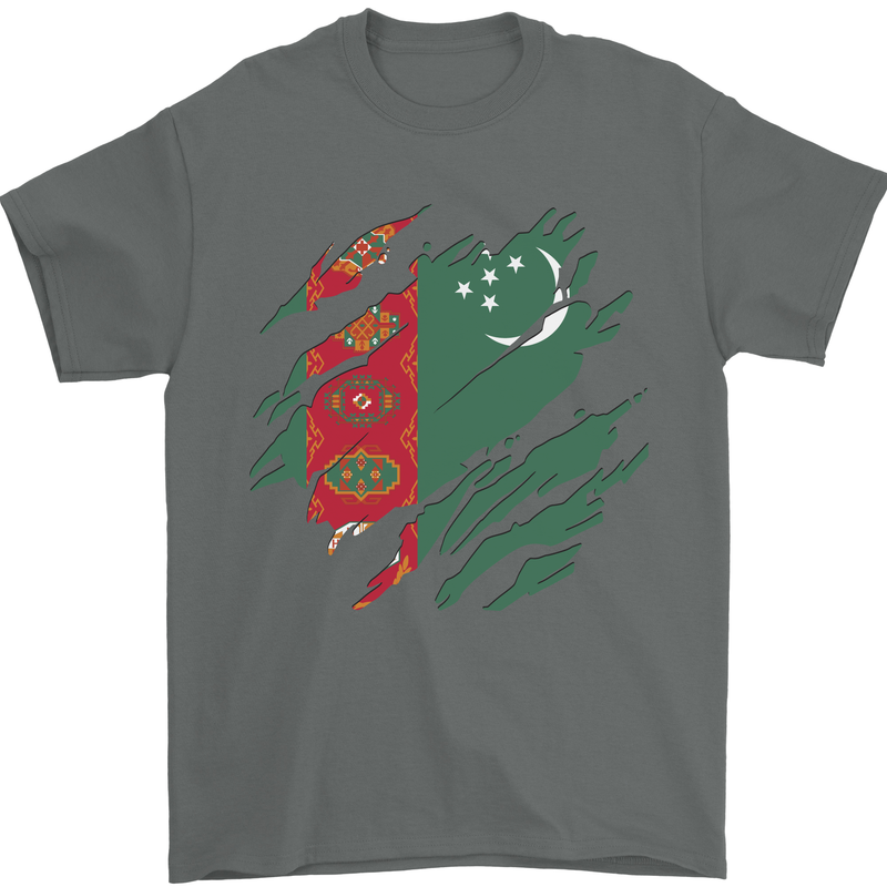 Torn Turkmenistan Flag The Turkmen Day Football Mens T-Shirt 100% Cotton Charcoal