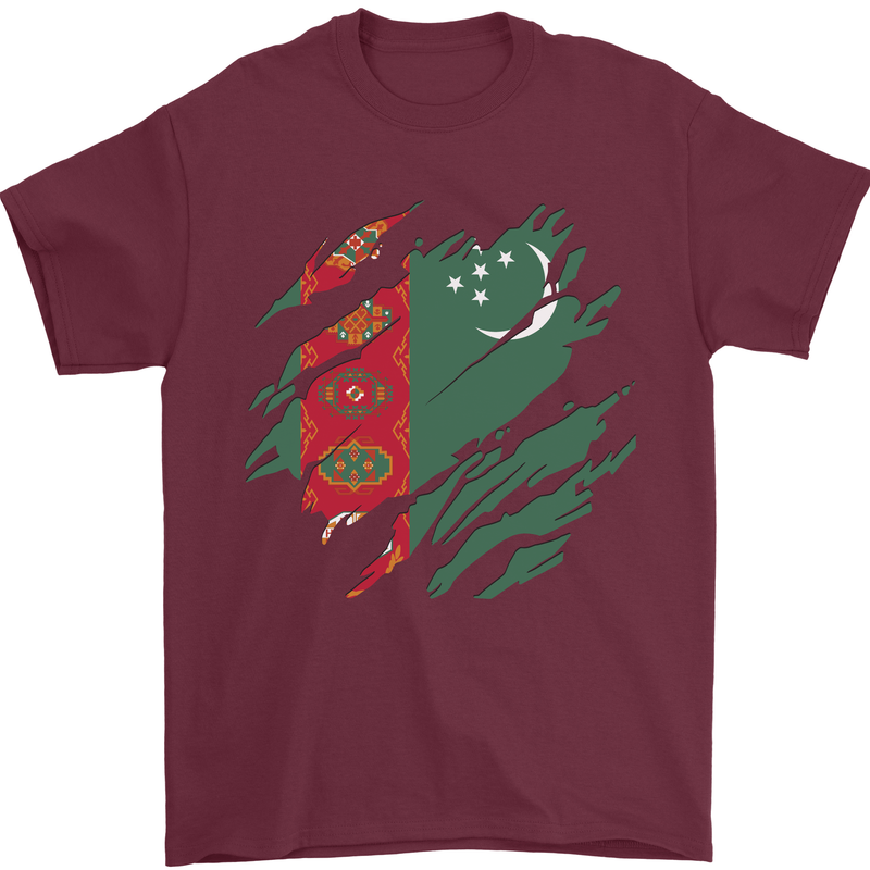 Torn Turkmenistan Flag The Turkmen Day Football Mens T-Shirt 100% Cotton Maroon