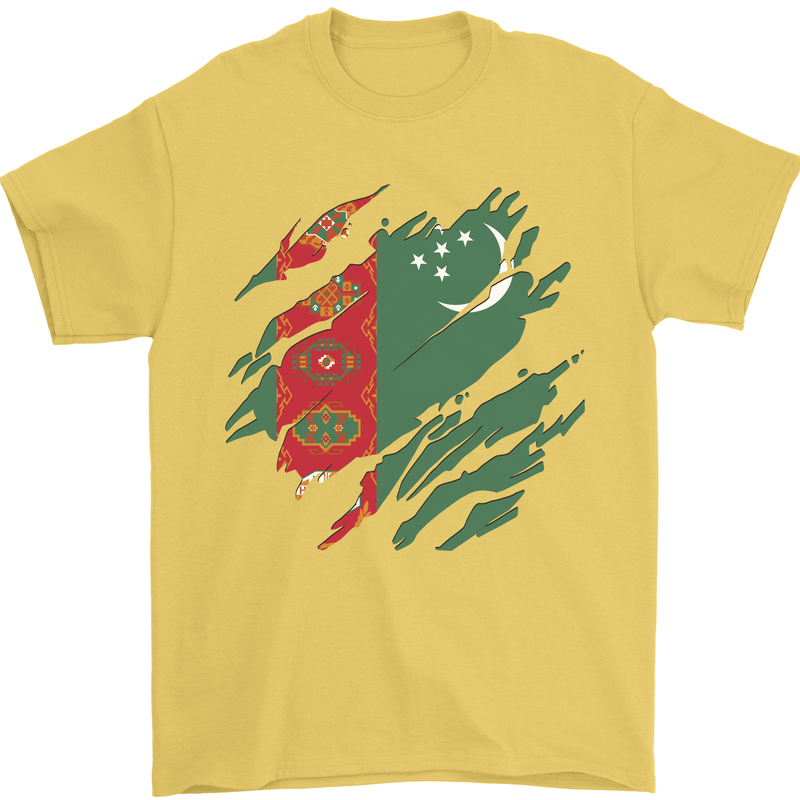 Torn Turkmenistan Flag The Turkmen Day Football Mens T-Shirt 100% Cotton Yellow