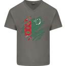 Torn Turkmenistan Flag The Turkmen Day Football Mens V-Neck Cotton T-Shirt Charcoal