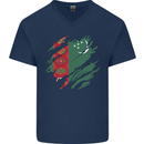 Torn Turkmenistan Flag The Turkmen Day Football Mens V-Neck Cotton T-Shirt Navy Blue