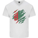Torn Turkmenistan Flag The Turkmen Day Football Mens V-Neck Cotton T-Shirt White
