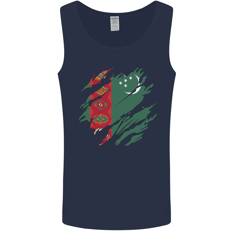 Torn Turkmenistan Flag The Turkmen Day Football Mens Vest Tank Top Navy Blue