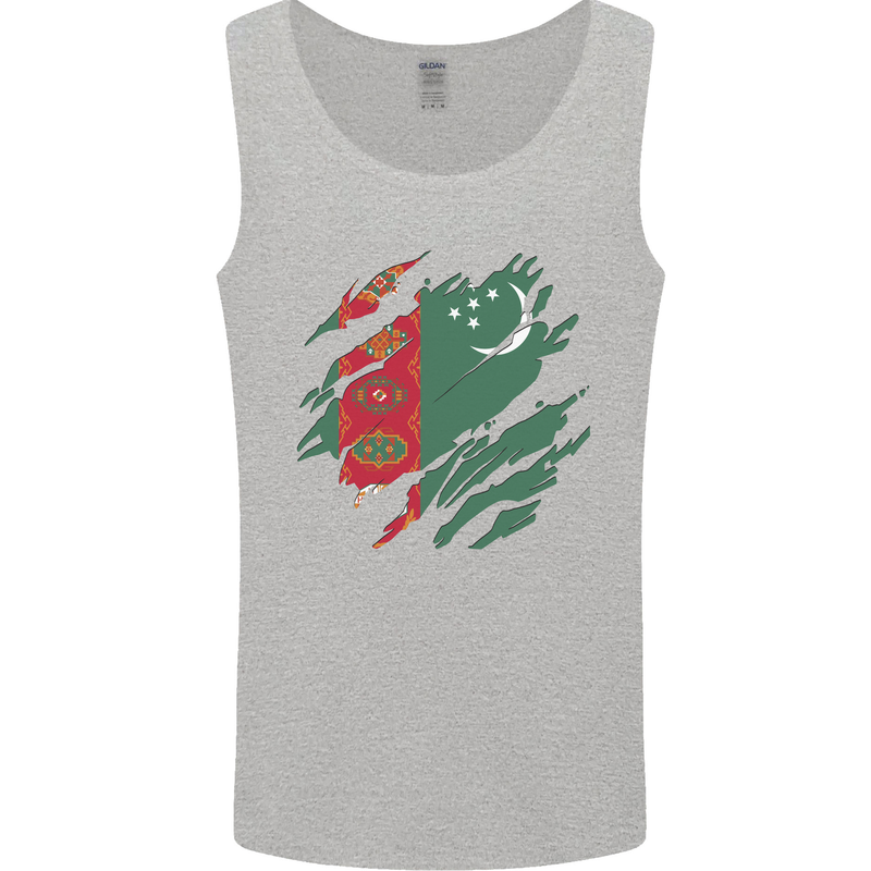 Torn Turkmenistan Flag The Turkmen Day Football Mens Vest Tank Top Sports Grey