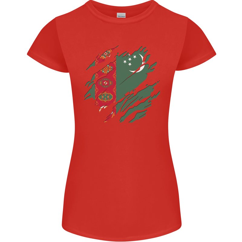 Torn Turkmenistan Flag The Turkmen Day Football Womens Petite Cut T-Shirt Red