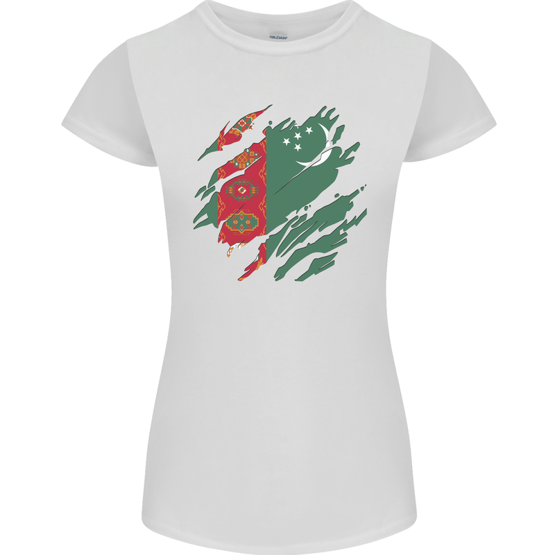 Torn Turkmenistan Flag The Turkmen Day Football Womens Petite Cut T-Shirt White