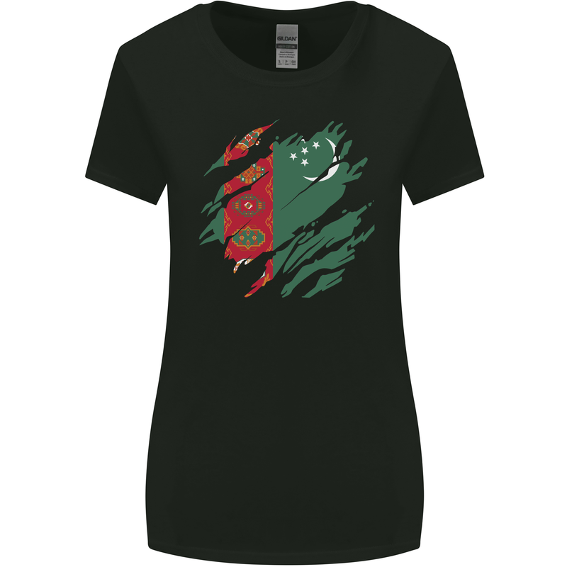 Torn Turkmenistan Flag The Turkmen Day Football Womens Wider Cut T-Shirt Black