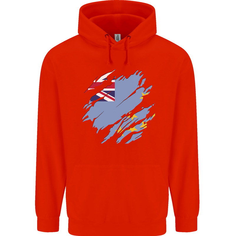 Torn Tuvalu Flag Tuvaluan Day Football Childrens Kids Hoodie Bright Red