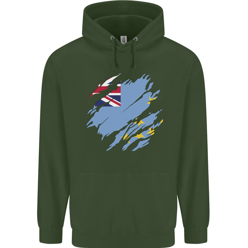 Torn Tuvalu Flag Tuvaluan Day Football Childrens Kids Hoodie Forest Green
