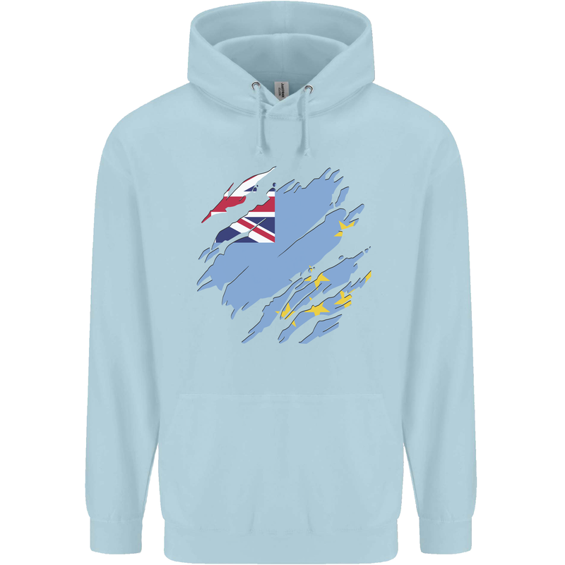 Torn Tuvalu Flag Tuvaluan Day Football Childrens Kids Hoodie Light Blue
