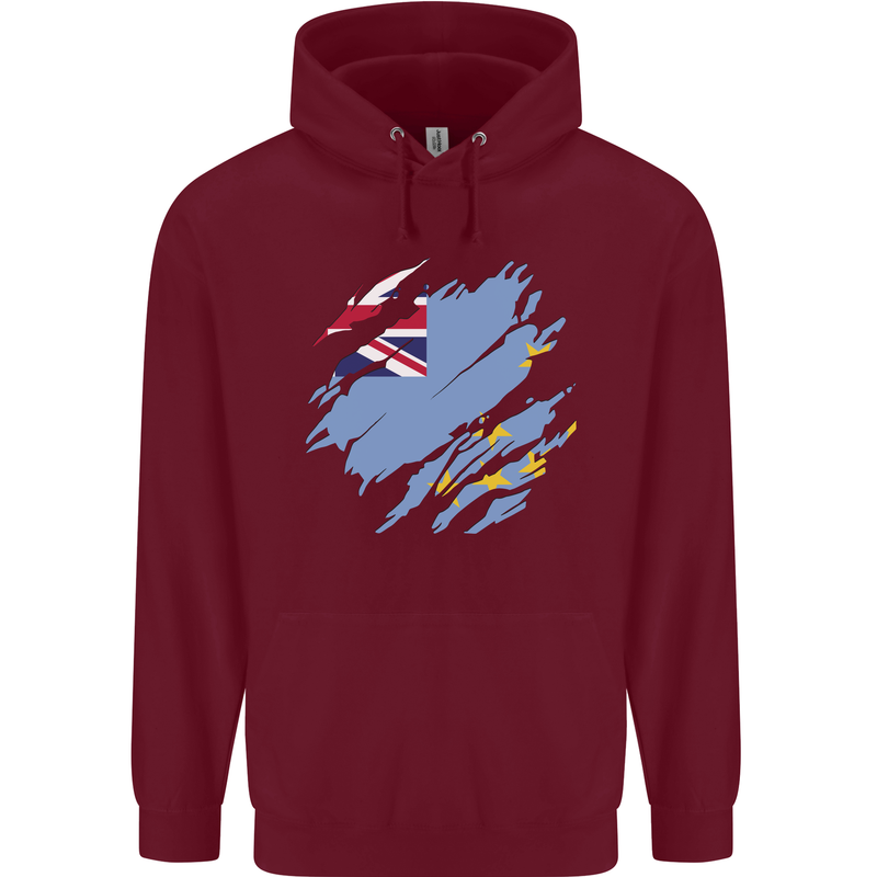 Torn Tuvalu Flag Tuvaluan Day Football Childrens Kids Hoodie Maroon