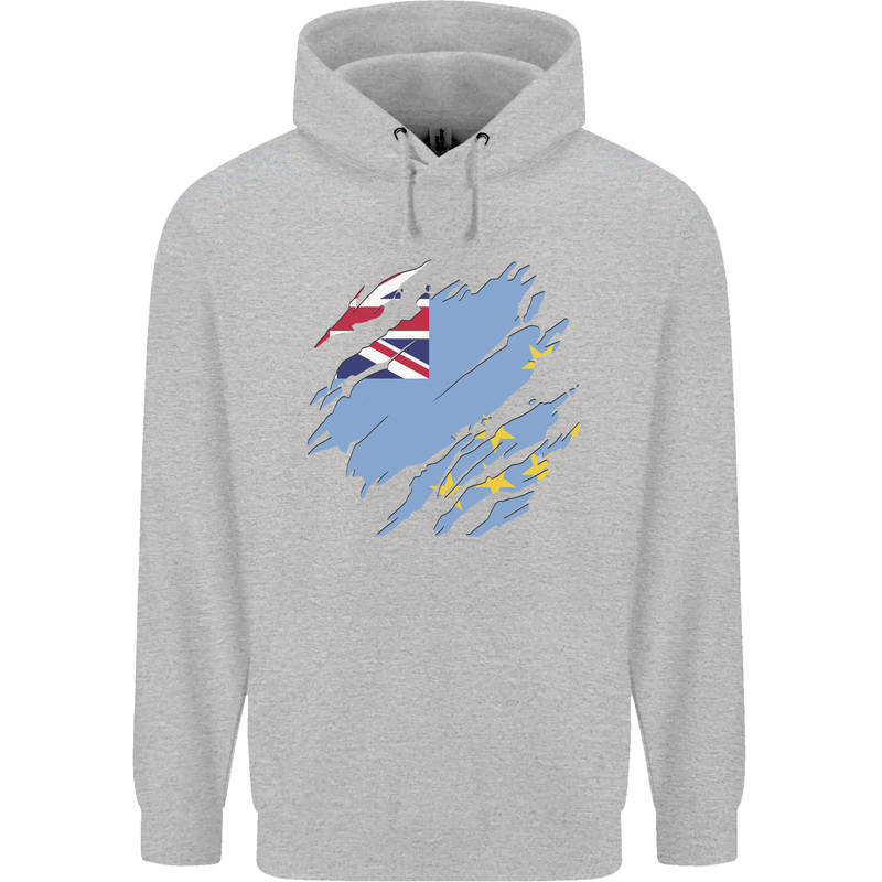 Torn Tuvalu Flag Tuvaluan Day Football Childrens Kids Hoodie Sports Grey