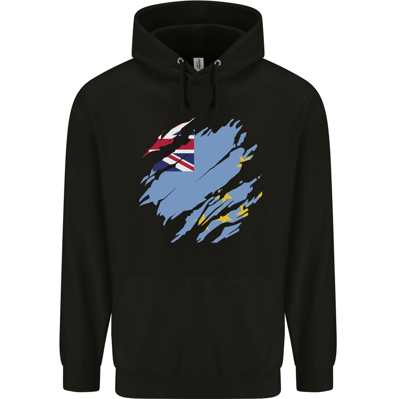 Torn Tuvalu Flag Tuvaluan Day Football Mens 80% Cotton Hoodie Black