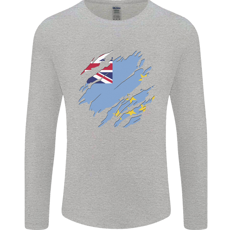 Torn Tuvalu Flag Tuvaluan Day Football Mens Long Sleeve T-Shirt Sports Grey