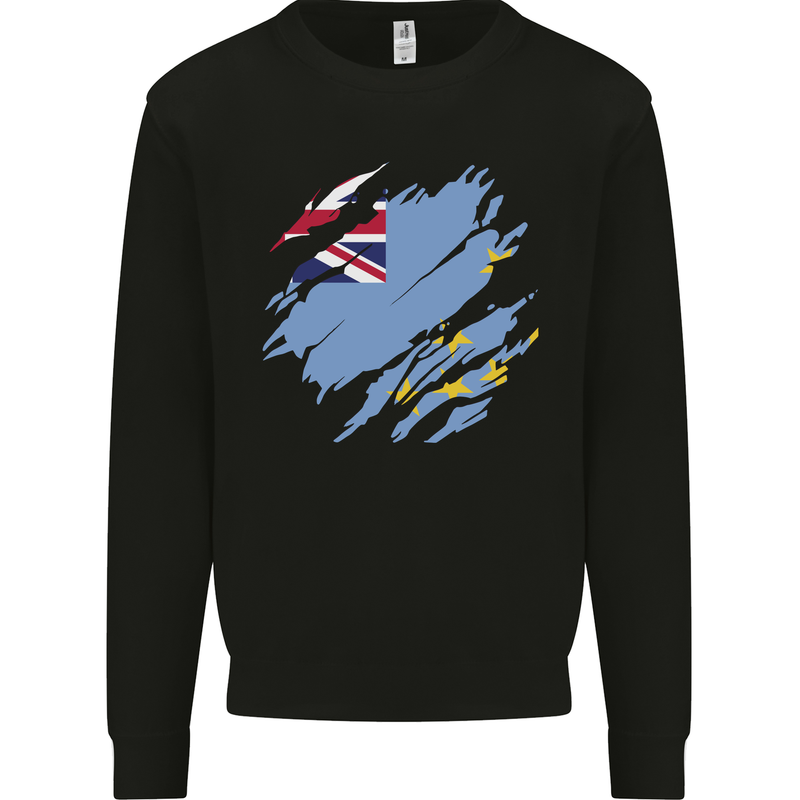 Torn Tuvalu Flag Tuvaluan Day Football Mens Sweatshirt Jumper Black