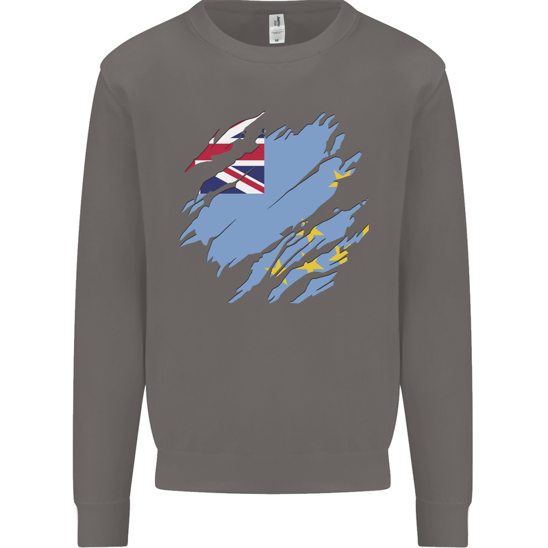 Torn Tuvalu Flag Tuvaluan Day Football Mens Sweatshirt Jumper Charcoal