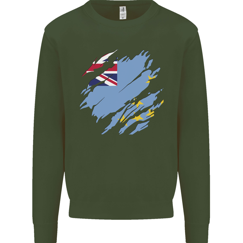 Torn Tuvalu Flag Tuvaluan Day Football Mens Sweatshirt Jumper Forest Green