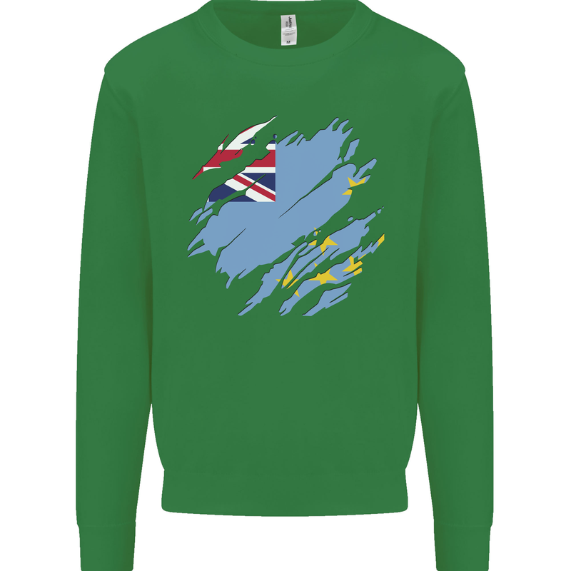 Torn Tuvalu Flag Tuvaluan Day Football Mens Sweatshirt Jumper Irish Green