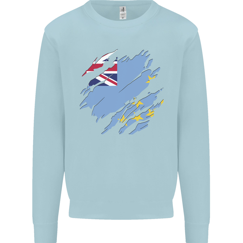 Torn Tuvalu Flag Tuvaluan Day Football Mens Sweatshirt Jumper Light Blue