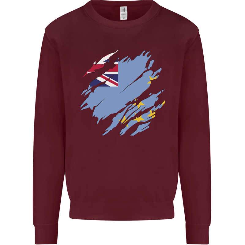 Torn Tuvalu Flag Tuvaluan Day Football Mens Sweatshirt Jumper Maroon