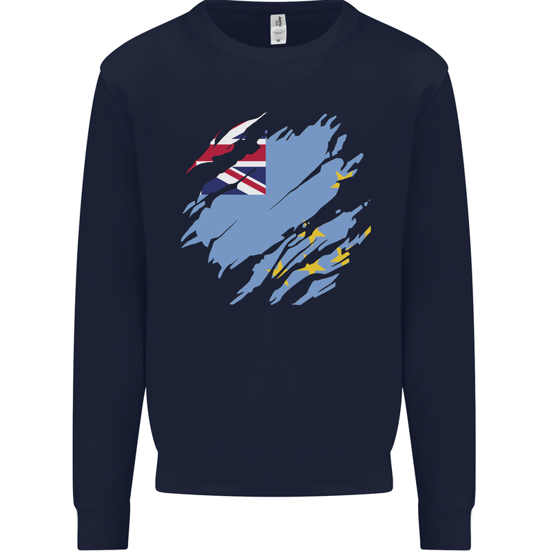 Torn Tuvalu Flag Tuvaluan Day Football Mens Sweatshirt Jumper Navy Blue